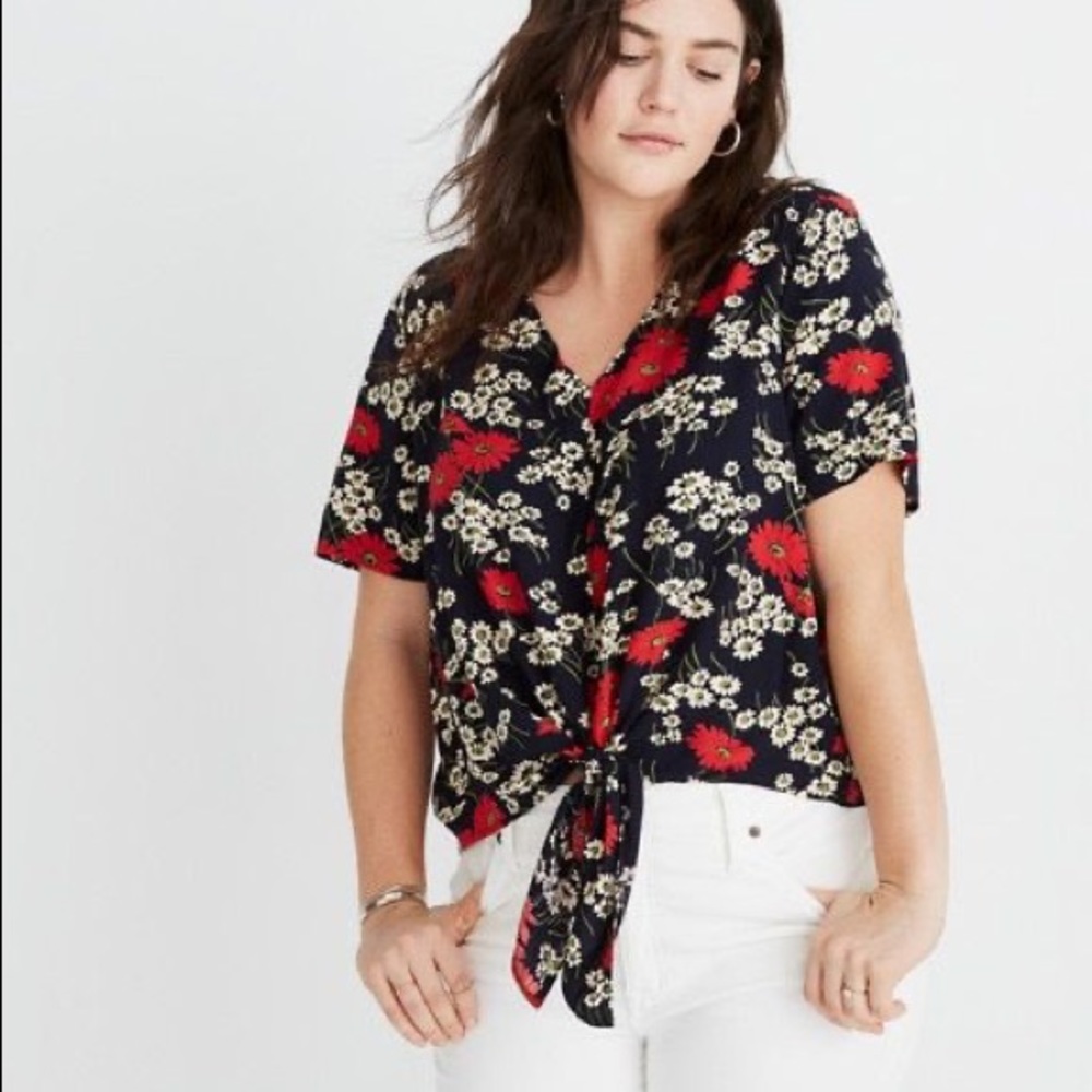 Madewell Hillside Daisies Tie Front Floral Top XL